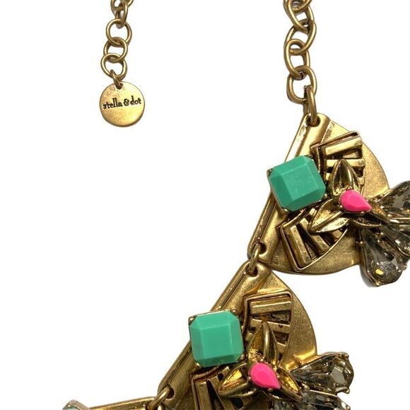 𝅺STELLA & DOT ‘Devina’ Goldtone and Bead Boho Statement Necklace w/Rhinestones - Picture 4 of 6